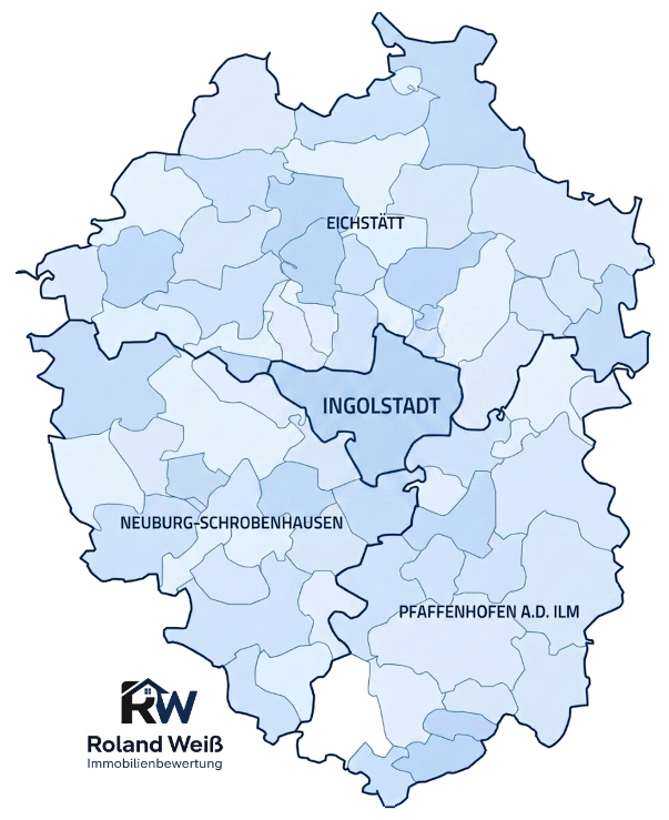 Einzugsgebiet Roland Weiß Immobilienbewertung, Ingolstadt Eichstätt Neuburg Schrobenhausen Pfaffenhofen